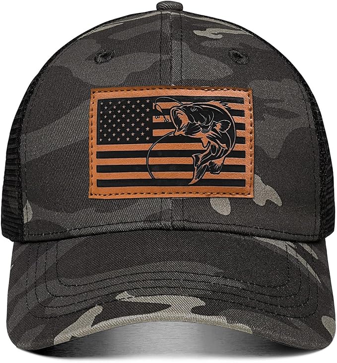 Fishing Hat Fishing Gifts for Men Bass Fish Flag Gear Accessories Stuff Trucker Hat Snapback Baseball Cap