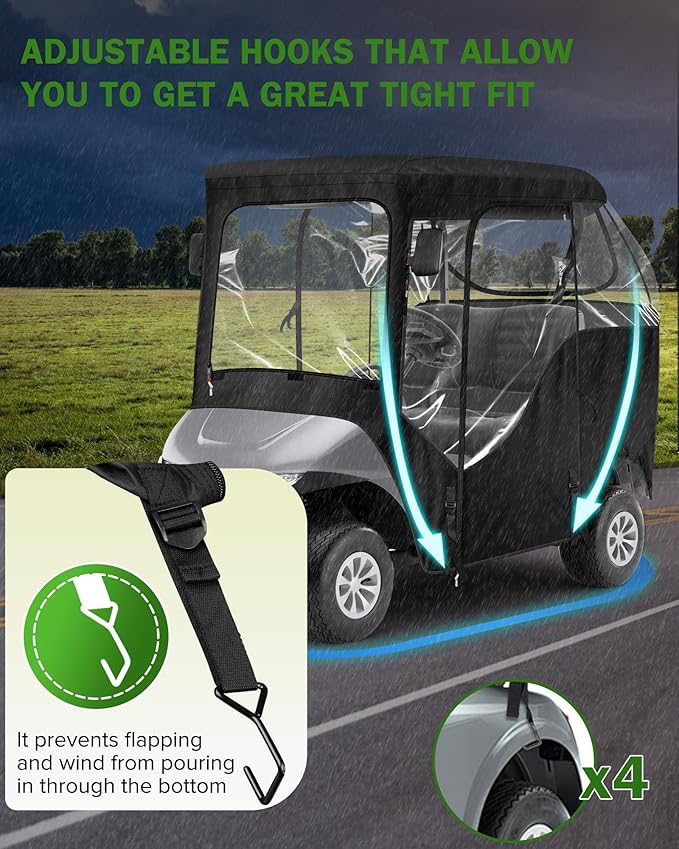 moveland Golf Cart Enclosure, Waterproof 600D Polyester w/Clear PVC Windshield, Compatible with EZGO Golf Carts (Fits 2 & 6 Passenger Models)