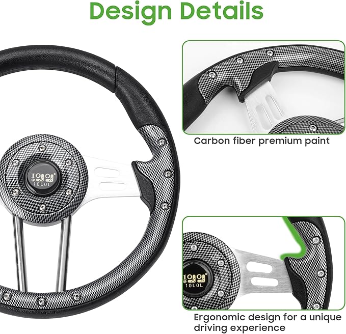 10L0L Golf Cart Steering Wheel, Universal Design Fit for Yamaha, EZGO RXV & TXT, Club Car DS, Club Car Precedent Tempo, Most Golf Cart (Coal Black)