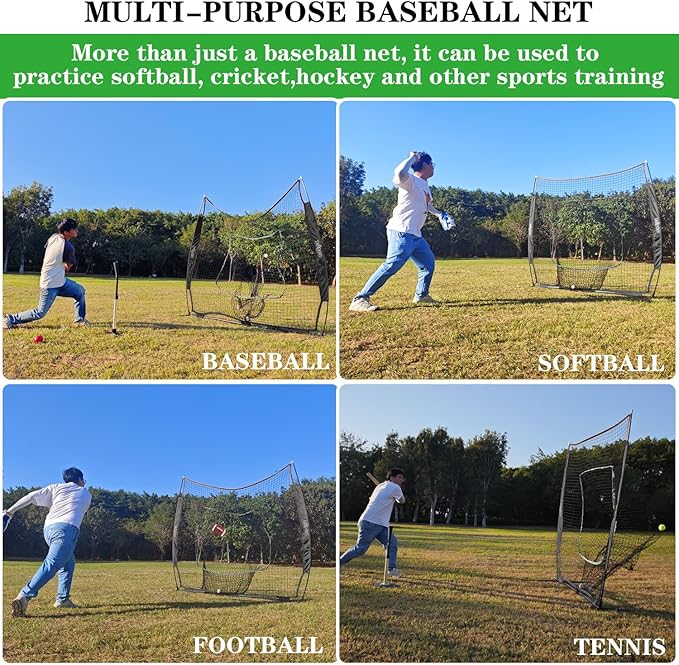 7×7ft Baseball Softball Practice Net- Portable Baseball Net for Batting, Hitting, Pitching Come with Carry Bag, Training for Players of Any Skill Level - Easy Assembly