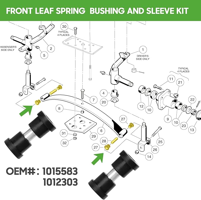 10L0L Golf Cart Repair Bushing Kits - Golf Cart Front Rear End Repair Bushing Kits for Club Car DS 1993 Up - Front Suspension Upper/Lower Rear Kit with Leaf Spring Bushings Sleeve Kit