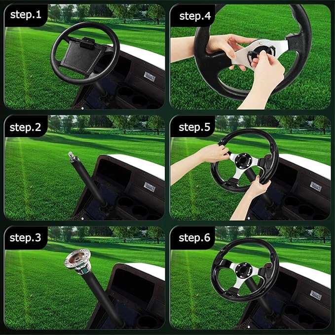 Golf Cart Steering Wheel, Skid Steering Wheel, Universal Golf Cart for Club Car EZGO RXV and TXT, Yamaha, Precedent Tempo, DS