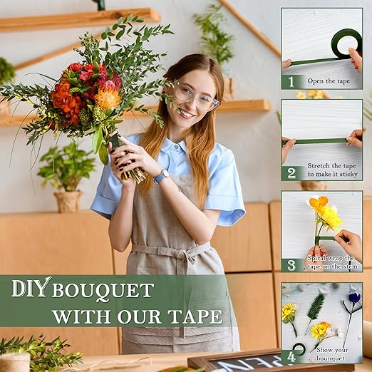 8 Rolls Floral Tape, 1/2" Wide Flower Tape, Mix Green Floral Tape - Image 4