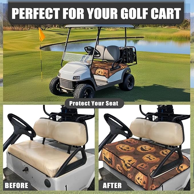 Golf Cart Seat Covers, Universal Golf Cart Seat Towel Blanket with 4 Front Pockets & Nonskid Bottom Fits for Club Car 2 Person Seats Golf Carts
