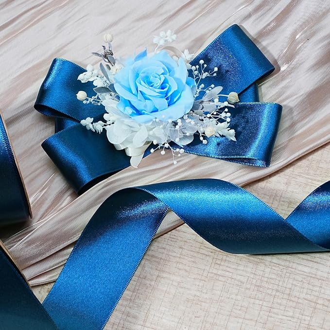 LaRibbons Navy Satin Ribbon 1 Inch 50 Yards Luxury Double Faced Blue Silk Ribbon - Image 3