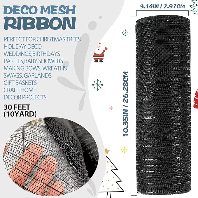 Anivia Deco Mesh Ribbon, 10inch x 30 Feet Each Roll Metallic Foil Mesh Ribbon - Image 2