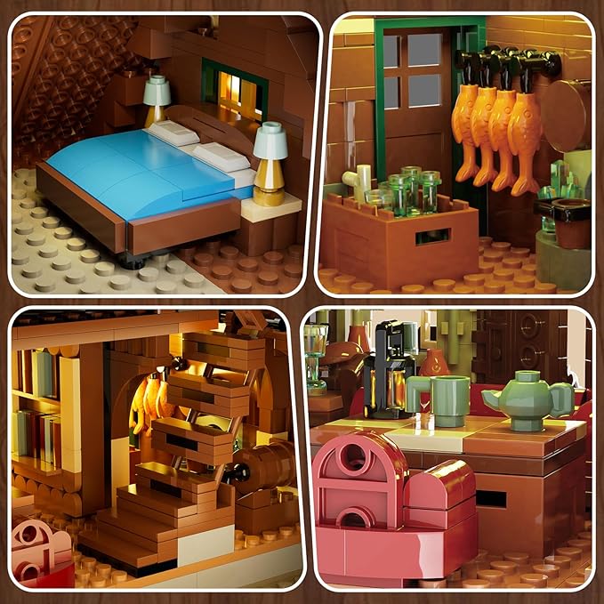 Wood Cabin Building Set with Light, Big House Construction Model - Image 4