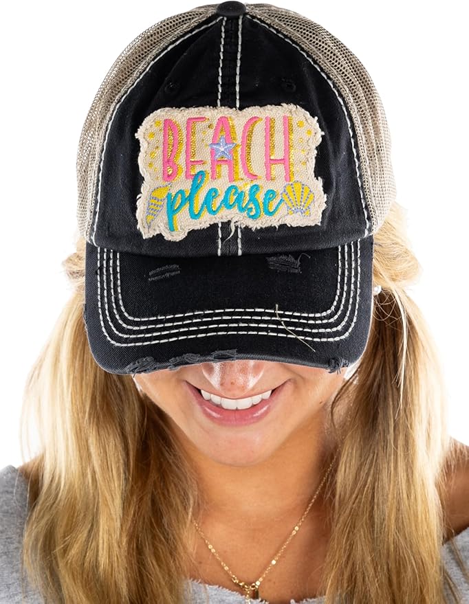 Funky Junque Distressed Vintage Baseball Cap - Embroidered Patch Women's Hat - Holiday, Lifestyle & Patriotic Designs