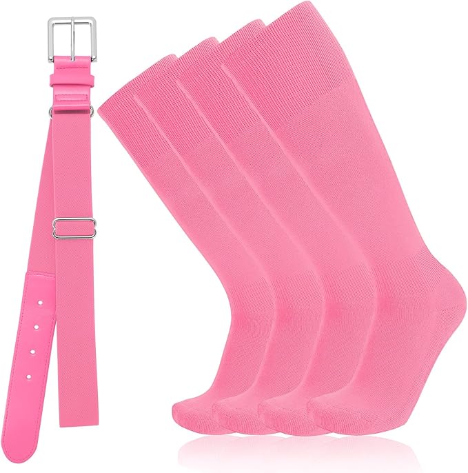 Baseball Socks and Belt Combo for Youth Adult - Softball Sock and Belt for Boys and Girls (2 Pairs of Socks & 1 Belt)