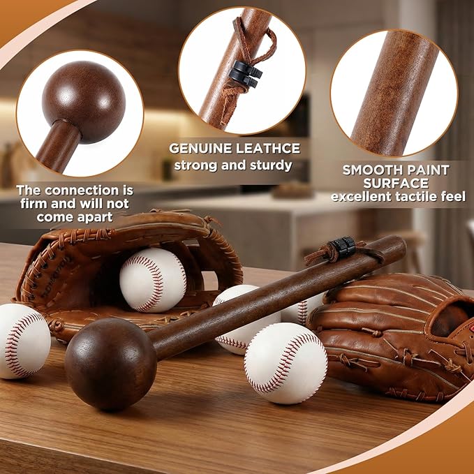 Hollowfly Baseball & Softball Glove Mallet-12 Inch Wooden Hammer with Leather Rope, Durable Glove Pocket Break-in Tool