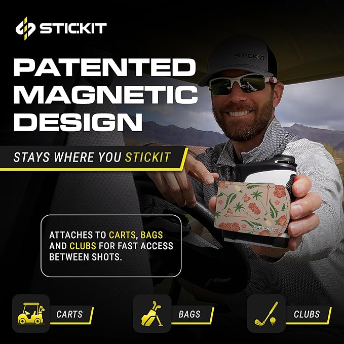 STICKIT Magnetic Rangefinder Strap | Strong Magnet Securely Holds to Golf Carts and Golf Clubs for Easy Access | Slim, Form Fitting, Size Adjustable