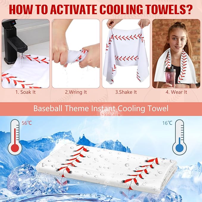 Peryiter 12 Counts Mini Cooling Towel, 30" x 9" Baseball Softball Soccer Golf Sweat Towel, Breathable Chilly Rag, Microfiber Sport Rags for Team Gym Running Coach Gift