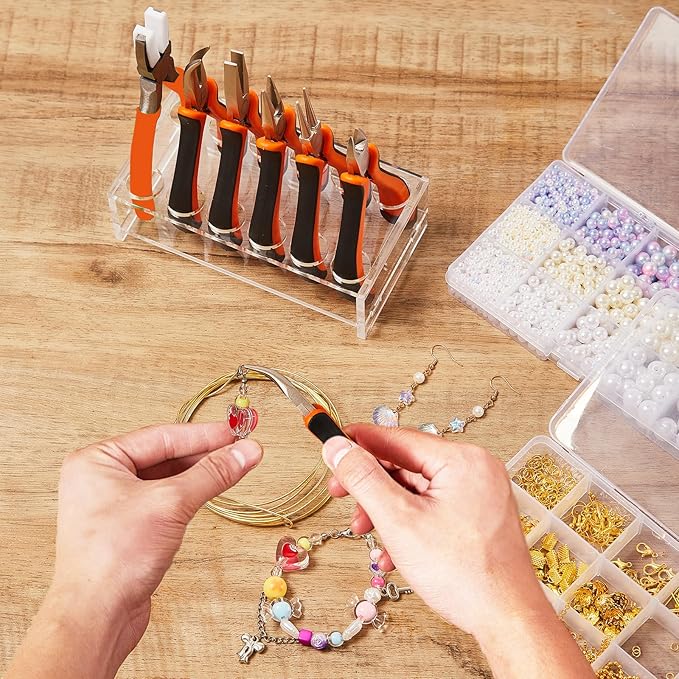 6PCS Jewelry Pliers Set with Acrylic Pallet, Needle Nose Pliers, Wire Cutters - Image 2