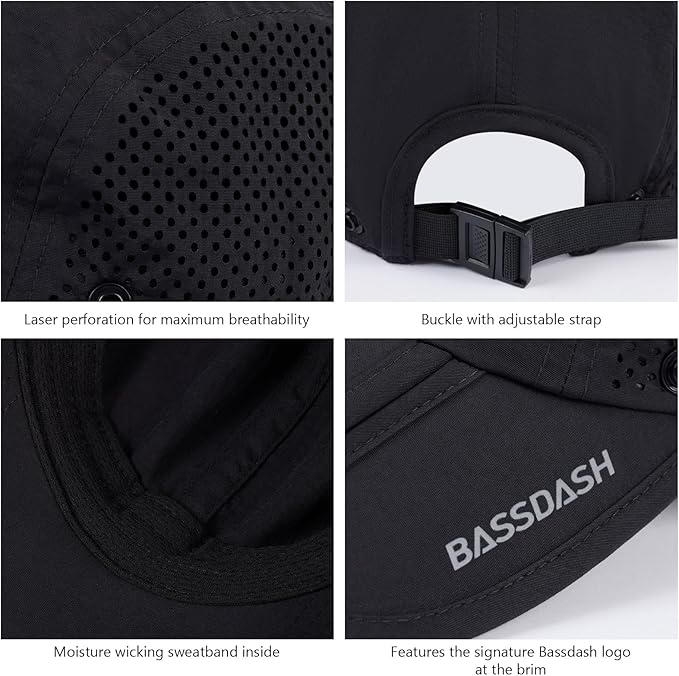 BASSDASH UPF 50+ Foldable Fishing Hat Baseball Cap with Removable Neck Flap Portable for Men Women Golf Hiking