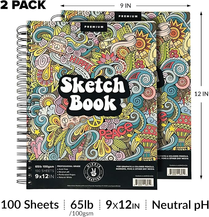 Marker Sketch Book Pack, 9 x 12 Inches Spiral-Bound Sketchpad, 2 Pads, 100 - Image 6