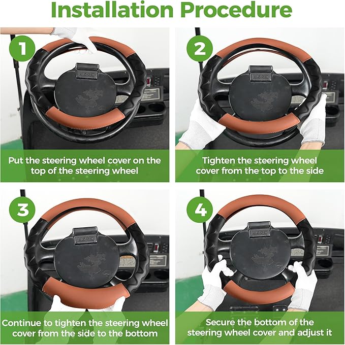 10L0L 13 Inch Golf Cart Steering Wheel Covers for EZGO TXT&RXV, Upgraded Microfiber Anti-Slip Steering Wheel Cover with Pu Leather