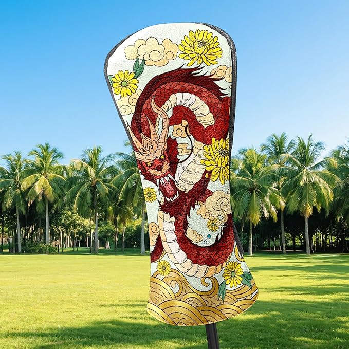 Golf Headcovers Fits Driver Hybrid Fairway 3/5 Wood, Waterproof PU Leather Golf Club Protector, Ideal Sports Accessories & Golfer Gift Colorful Geometry