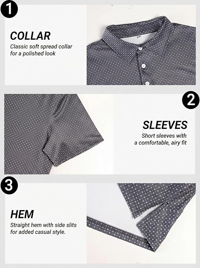 Men's Golf Polo Shirts Short Sleeve Moisture Wicking Dry Fit Performance Print Patterns Collared Polo Shirt