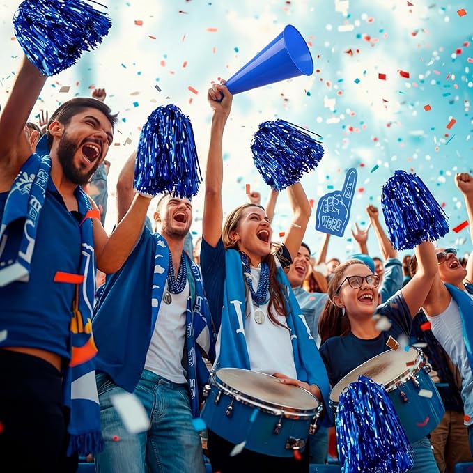 12 Set Team Spirit Accessories for Cheerleading Cheer Megaphone Pom Poms and We're #1 Fan Foam Finger Cheerleader Gifts for Sports Events Football Baseball Cheering Supplies