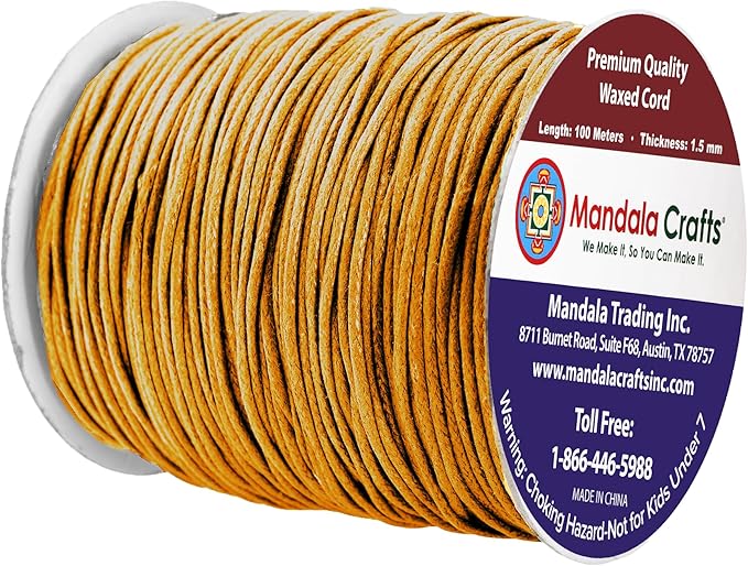 Mandala Crafts 1.5mm 109 Yards Dark Goldenrod Cotton Waxed Cord - Image 2