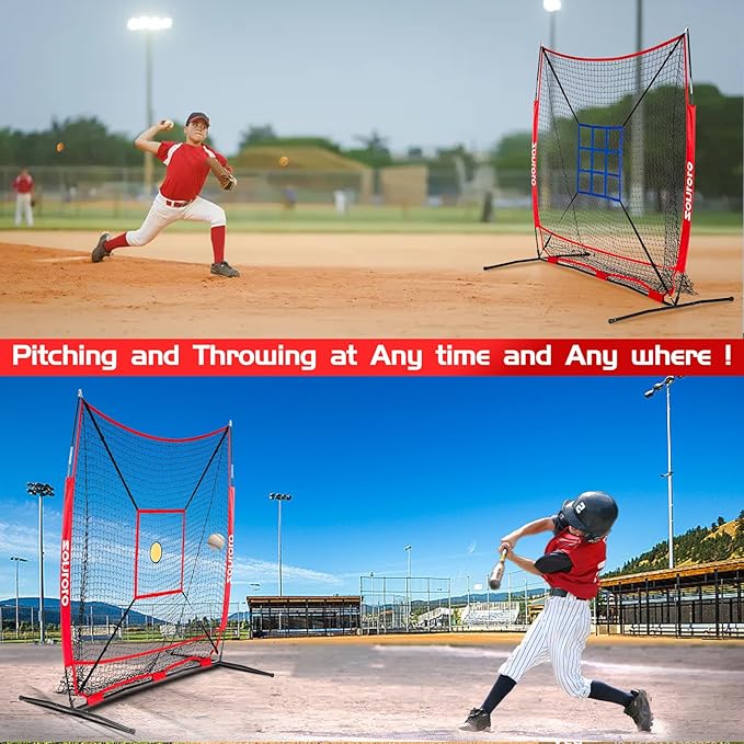 Zonlolo 6 x 6 FT Baseball Net with 3 Diffferent Targets, Portable Practice Net for Batting，Hitting，Pitching and Throwing,Compact Package with Small Carrying Bag，Great for Kids