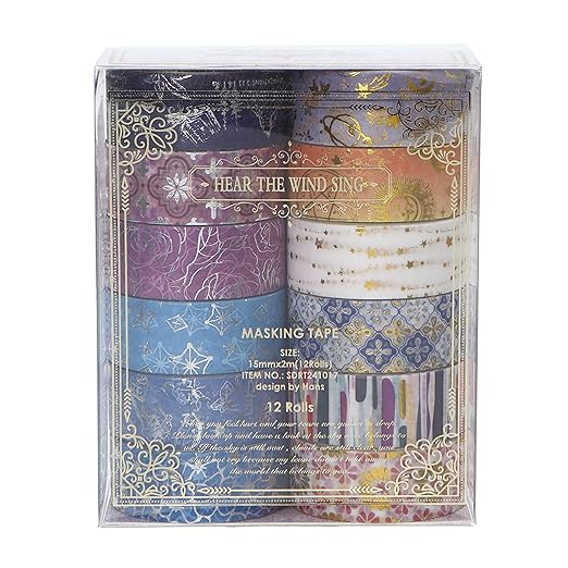 12 Rolls Charming Washi Tape Set Gold Silver Foil Detailing Arts Adhesive Tapes - Image 3