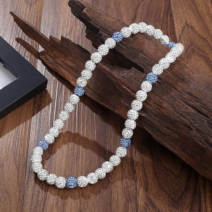 QINJIEJIE Baseball Necklace for Men Glitter Bling Rhinestone Beaded Collection Necklace for Women 16/18in Inspired Sports Jewelry Baseball Chain Cool Gifts for Baseball Players Team Lovers
