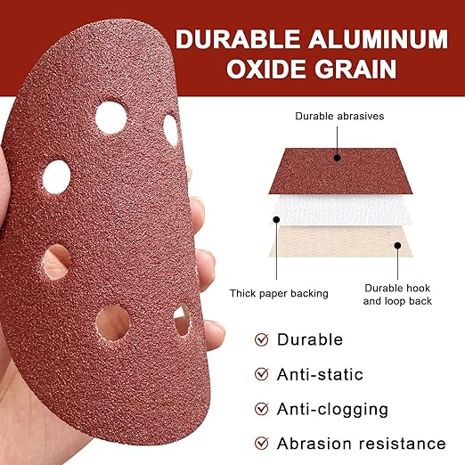 165 PCS 5 Inch Sanding Discs, 8 Hole Hook and Loop Round Sandpaper - Image 4