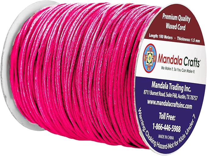 Mandala Crafts 1.5mm 109 Yards Hot Pink Cotton Waxed Cord - Image 2