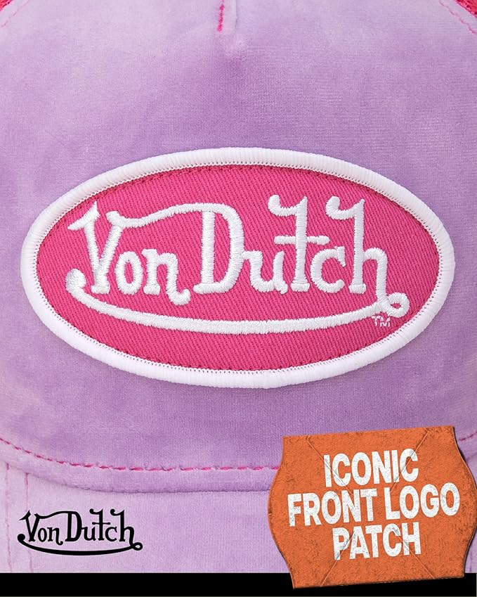 Von Dutch Unisex Trucker Hat - Velvet Curved Bill Mesh Back Retro Classic Adjustable Snapback Baseball Cap for Men and Women