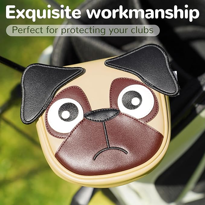 Big Crazy Golf Club Head Covers, Putter Cover with Strong Magnetic Closure, Square Mallet Putter Cover, Waterproof, Funny Design French Bulldog Pug Dog