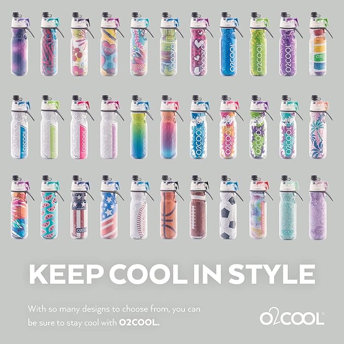 O2COOL Mist 'N Sip Misting Water Bottle 2-in-1 Mist And Sip Function With No Leak Pull Top Spout Reusable Sports Water Bottle - 20 oz (2 Pack Basketball)