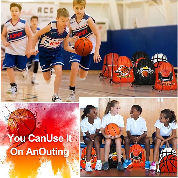 Grneric 18 Pcs Basketball Party Favor Bags Drawstring Bags Bulk Candy Goodie Bag Basketball Themed Presents for Sports Teams