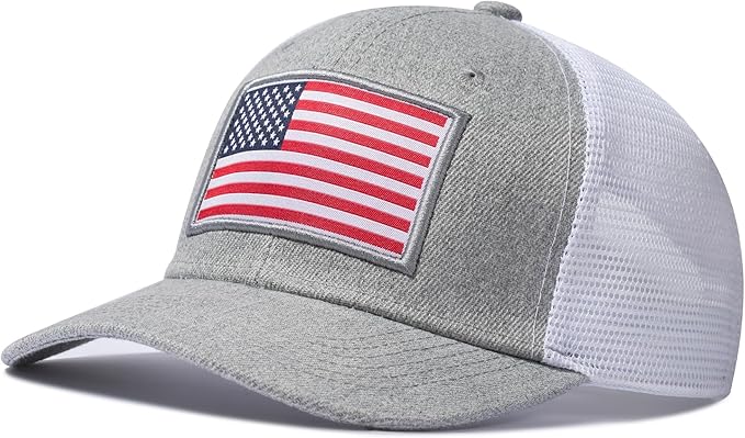 American Flag Trucker Hat, Patriotic Baseball Cap for Men & Women, Breathable Mesh Adjustable Snapback, USA Flag Patch