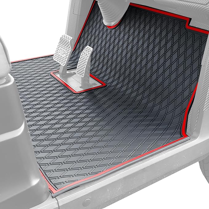 Xtreme MATS Premium Golf Cart Mats Compatible with ICON Epic Models - Custom Fit, Durable Protection, Rubber Floor Liner Protects Factory Flooring (Red Trim)