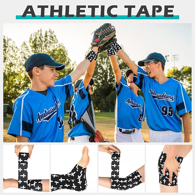 TrelaCo 2 Pcs Wrist Tape Baseball Cross Athletic 2in x 23ft Cotton Cross Wrist Tape Serrated Edges for Fingers Ankles Injury Wrap, Football Baseball Hockey Soccer (Black)