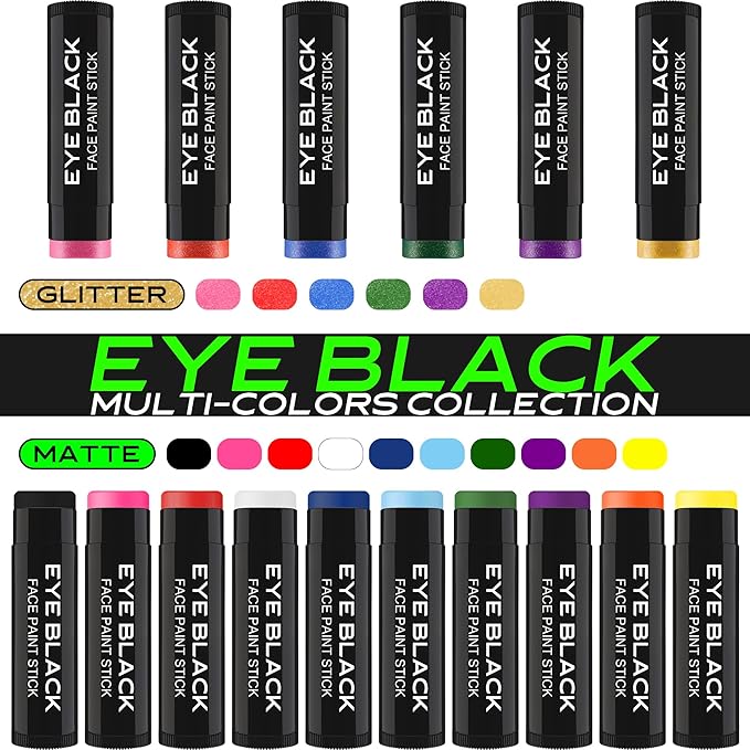 Blue Glitter Eye Black Stick, Anti-Glare Eyeblack for Baseball Football Softball Lacrosse Accessories, Sweat-Proof Sport Face Paint, Smooth & Long Lasting, Rich Full Coverage Shimmery Color