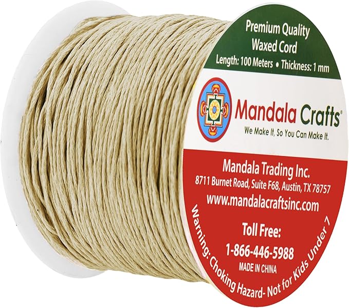 Mandala Crafts 1mm 109 Yards Beige Cotton Waxed Cord - Image 2