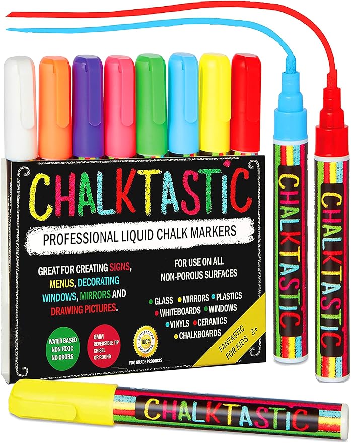 Chalkboard Markers Set of 8 Washable, Erasable Chalk Ink Dry Erase Pens by ChalkTatsic+%28CIW0R%29