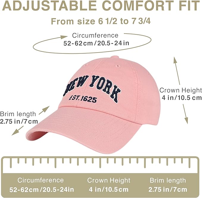 Elidan NY Dad Hat New York EST.1625 Cotton Cap, Adjust Buckle Strap, Unstructured Low-Profile NY Baseball Cap for Men & Women