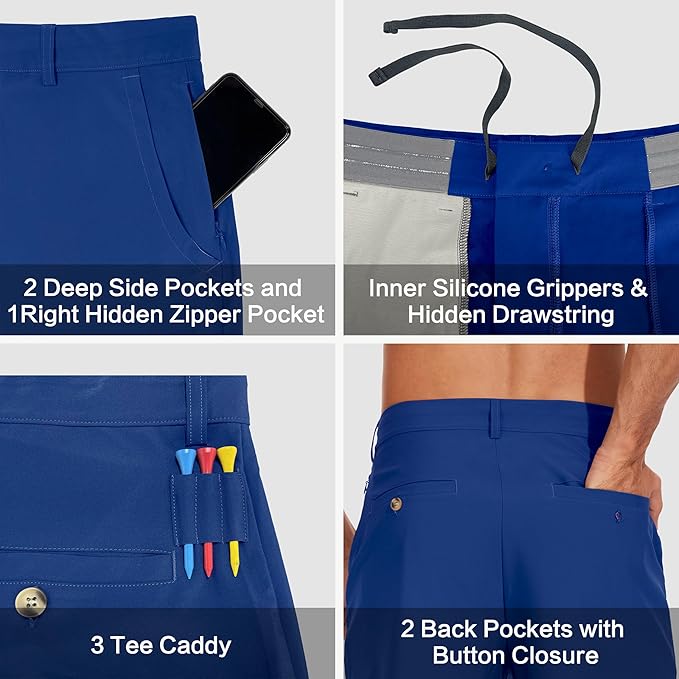 JWM Mens 7"/9" Stretch Golf Shorts - Lightweight Hybrid Casual Dress Work Flat Front Shorts with 5 Pockets Quick Dry UPF50
