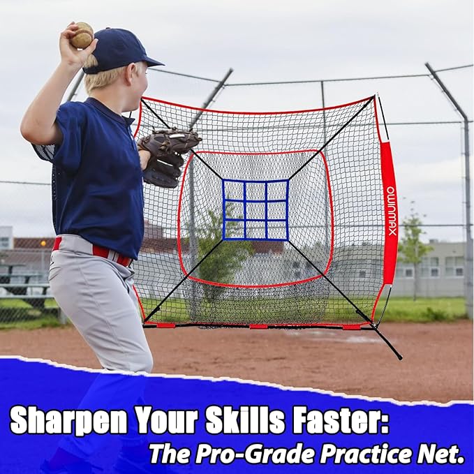 7x7 ft Baseball Softball Practice Net with The Detachable Bow Frame for Batting, Hitting, Pitching, Portable Baseball Practice Net with Carry Bag, Great for All Levels