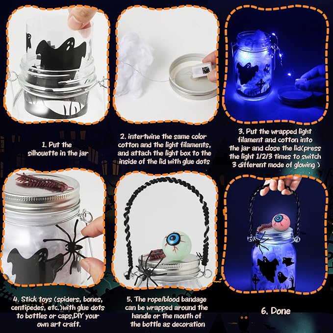 Halloween Crafts Activities for Kids Ages 4-12, 6 Pack Glass Mason Jar for - Image 6