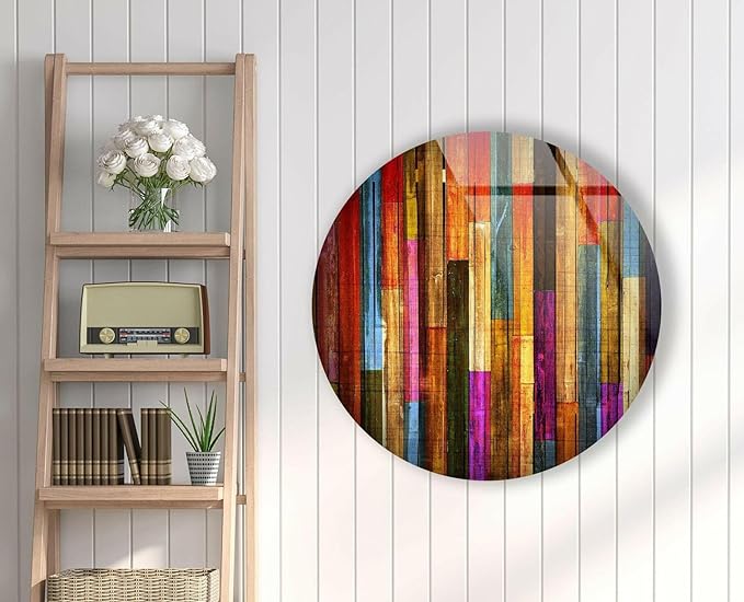 My Photostation.com 10'' Diameter Colorful Wood Pattern Round Glass Wall Art - Image 3