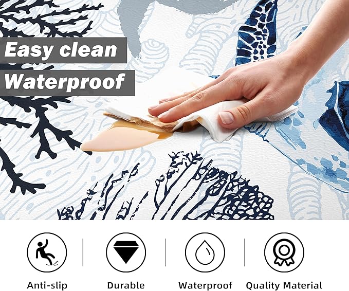 Coastal Beach Kitchen Floor Mat Rugs Nautical Decorative Coral Sea Turtle - Image 4