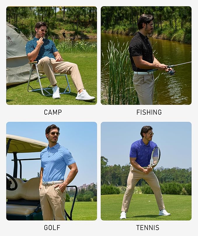 ZITY 5 Pack Mens Golf Shirt Short Sleeve UPF 50+ Moisture Wicking Performance Print Patterns Casual Golf Polo Shirts for Men