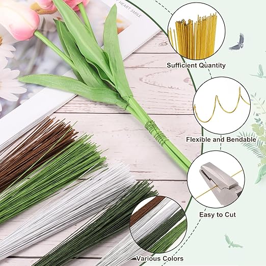PATIKIL 32 Inch 22 Gauge Floral Stem Wire, 2 Pack/80 Pieces Bouquet Stem Paper - Image 3