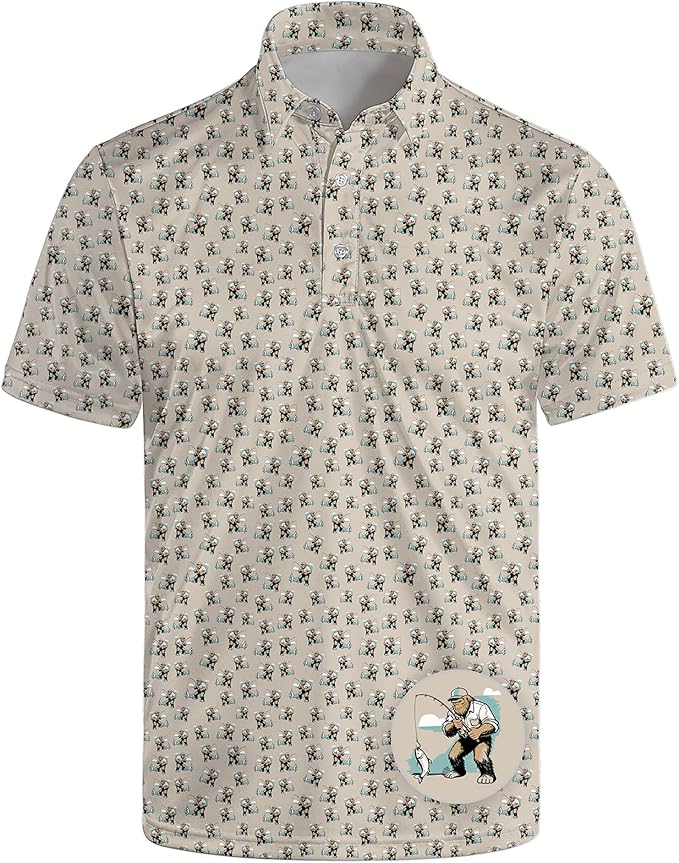 Golf Polo Shirts for Men Funny Print Short Sleeve Golf Shirts Performance Golf Polos