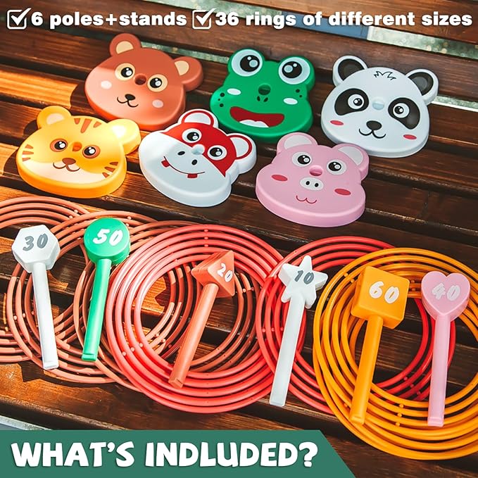 Animal Ring Toss Game Toy Set for Kids, 6 Targets Stands & 36 Rings Combo - Image 2