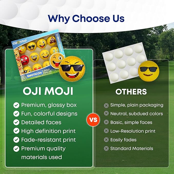 Oji Moji Premium Emoticon Golf Balls - Unique Professional 12-Pack - Novelty Golf Gift for All Golfers, Men, Dads, Women and Kids